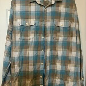 Lucky Brand Teal and Tan Plaid Shirt
